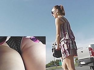 Chick in bright suit upskirt