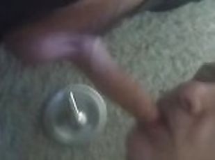 Glory hole visitor pees & cums in my mouth. Young stepson rewards stepdad with lots of piss & semen.