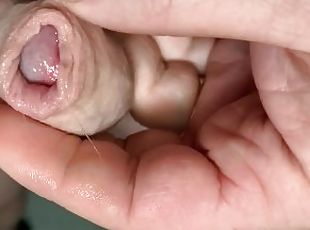 Lad flicking his own bean getting wet with pre cum