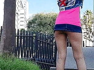 Curvy girl smoking and opening legs outdoors &ndash; teen in high heels