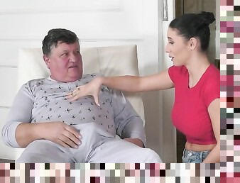 GrandpasFuckTeens Big Titty Maid Nelly Kent Plays Around With Old Man's Thick Cock