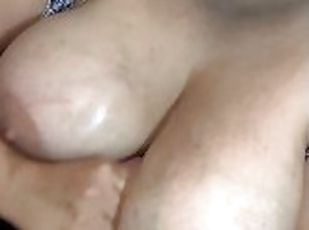Step mom with huge natural tits fucks her stepson with them after the public pool