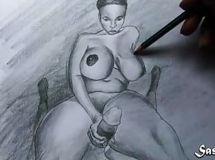 Speed art drawing - Big Breasts African teen handjob