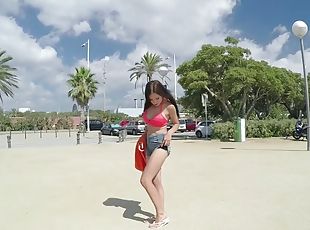 Udendørs, Russisk, Strand, Solo, Bikini, Brunette, Drillende