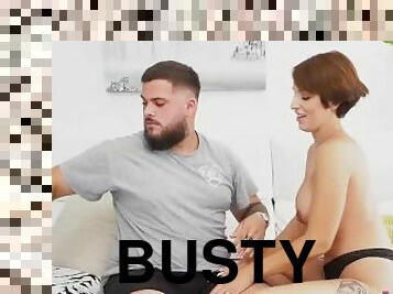 Busty babe and her boyfriend film their first porno for us
