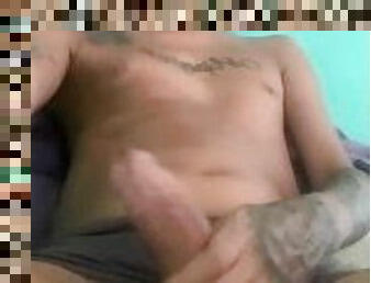 masturbación, polla-enorme, gay, paja, pajeándose, a-solas, gay-joven, tatuaje, polla