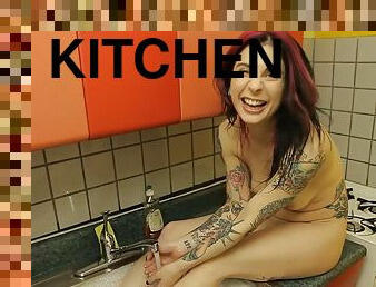 Sexy chick Joanna Angel masturbates in the kitchen