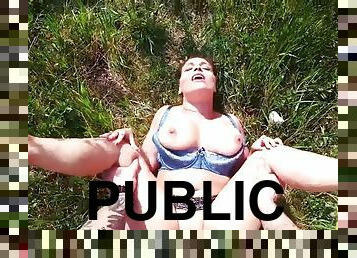 Public milf bitch on date fucked hard outdoors in POV