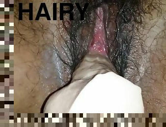 Dildo in my fat creamy hairy wet pussy