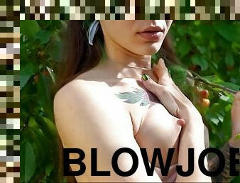 Hot blowjob in the summer garden from crazy Maura - the best blowjob of Nigonica 2024