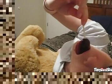 Sexy solo teen half naked sucking on a lollipop