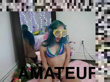 masturbación, amateur, adolescente, webcam, fetichista, bikini, máscara
