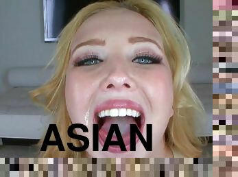 asiatisk, røv, pikslikkeri, synsvinkel, sperm, blond, ubehagelig