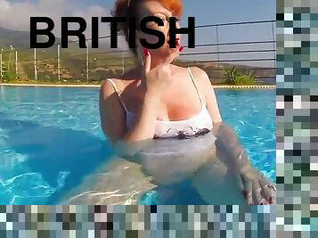 British mature red xxx sucking cock in a pool