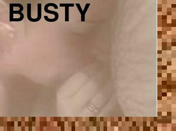 Busty Babe Brunette gives amazing shower blowjob