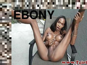 Trans ebony enjoys wanking outdoors