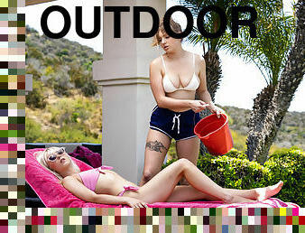 Giselle Palmer and Lilly Bell outdoor lesbian sex affair