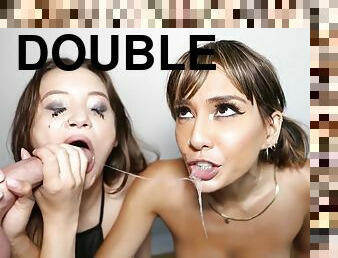 Double Sucking Cock - oral threesome with sexy babe janice griffith