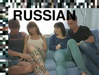 Two Russian couples make out in foursome