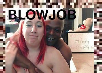 Interracial copulation with redhead fat camwhore