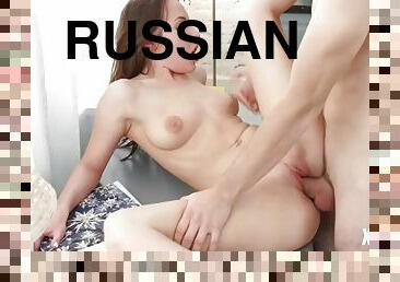 Linda weasley takes it up her tight russian pussy in the kitchen