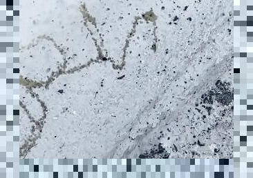 Amateur Brian public peeing pissing spelling his name in the snow