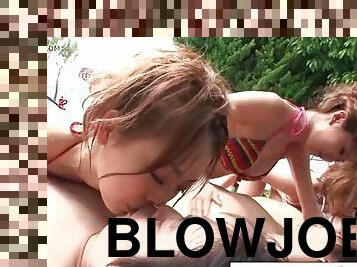 Summer blowjob competition with some asian cuties