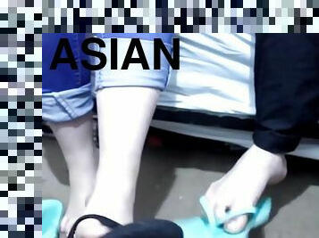 asiatique, ados, pieds, sœur, fétiche, chinoise