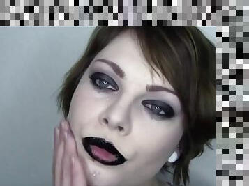 Glossy black lips and dripping wet tongue mouth fetish