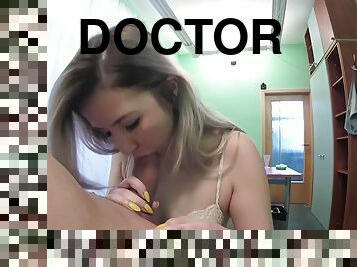 A kazakh teen sucks and rides a doctor's dick while nobody is looking