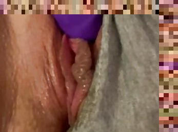 Watch my pussy throb as my big purple toy brings me to orgasm