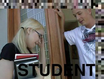 store-pupper, student, blowjob, cumshot, stor-pikk, tenåring, handjob, blond, pikk