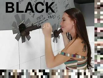 Aidra fox pleasure two black gloryhole cocks until she gets stuffed with cum