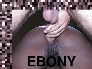 Beautiful ebony asshole fucked by big white cock and filled with hot cum