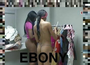 Ebony lesbian sluts during black lesbian sex with a double dildo