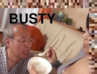 Busty asian babes eaten out and fucked by a horny old man