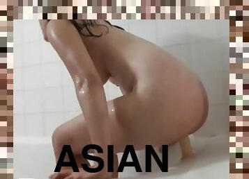 asiatisk, bading, onani, amatør, par, ludder, dusj, alene, brunette, virkelig