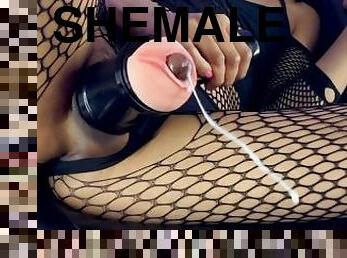 shemale, leke, latina, rumpe-booty, cum, søt