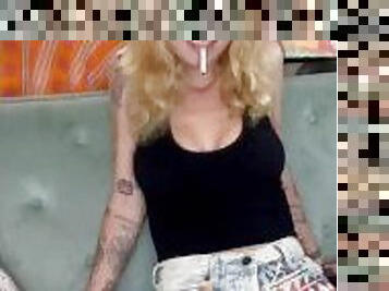 Uh oh someone needs to handle this tatted slut that keeps smoking inside