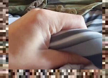 Army soldier wears swim trunks under his uniform and jerks off a hot load