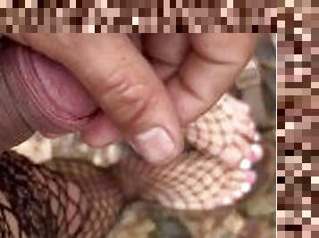 mastubasi, orang-telanjang, umum, kaki, stocking-stockings, pakaian-jaring-ikan, bokong, fetish-benda-yang-dapat-meningkatkan-gairah-sex, jarak-dekat, lubang-anus