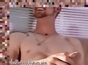 Hairy amateur dude strokes his big dick and sprays big load