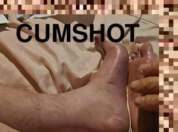 Stroking hard cock till I cum Foot fetish