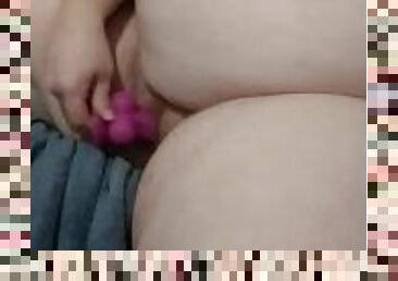 Bbw fucks pussy slowly with pink dildo