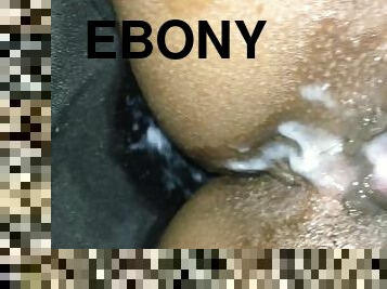 Playing In some ebony pussy after a creampie