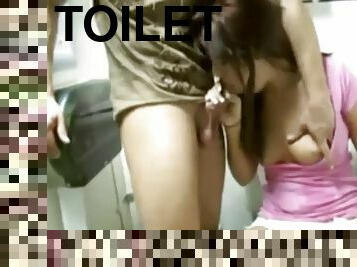 Guy fucked in the mouth and cunt girl in toilet.mp4