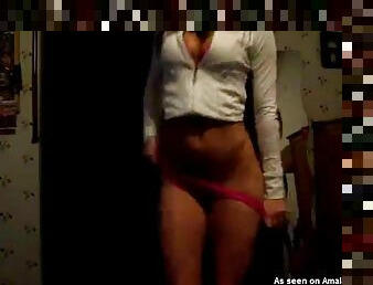 Hoodie girl wears pink panties