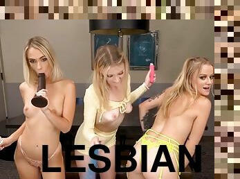 Blonde lesbians have a sex party and fuck each other