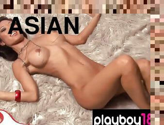 Exotic Asian beauty Grace Kim gets naked while playing the guitar