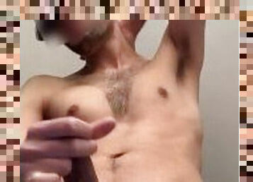 Sexy guy in baseball cap cums